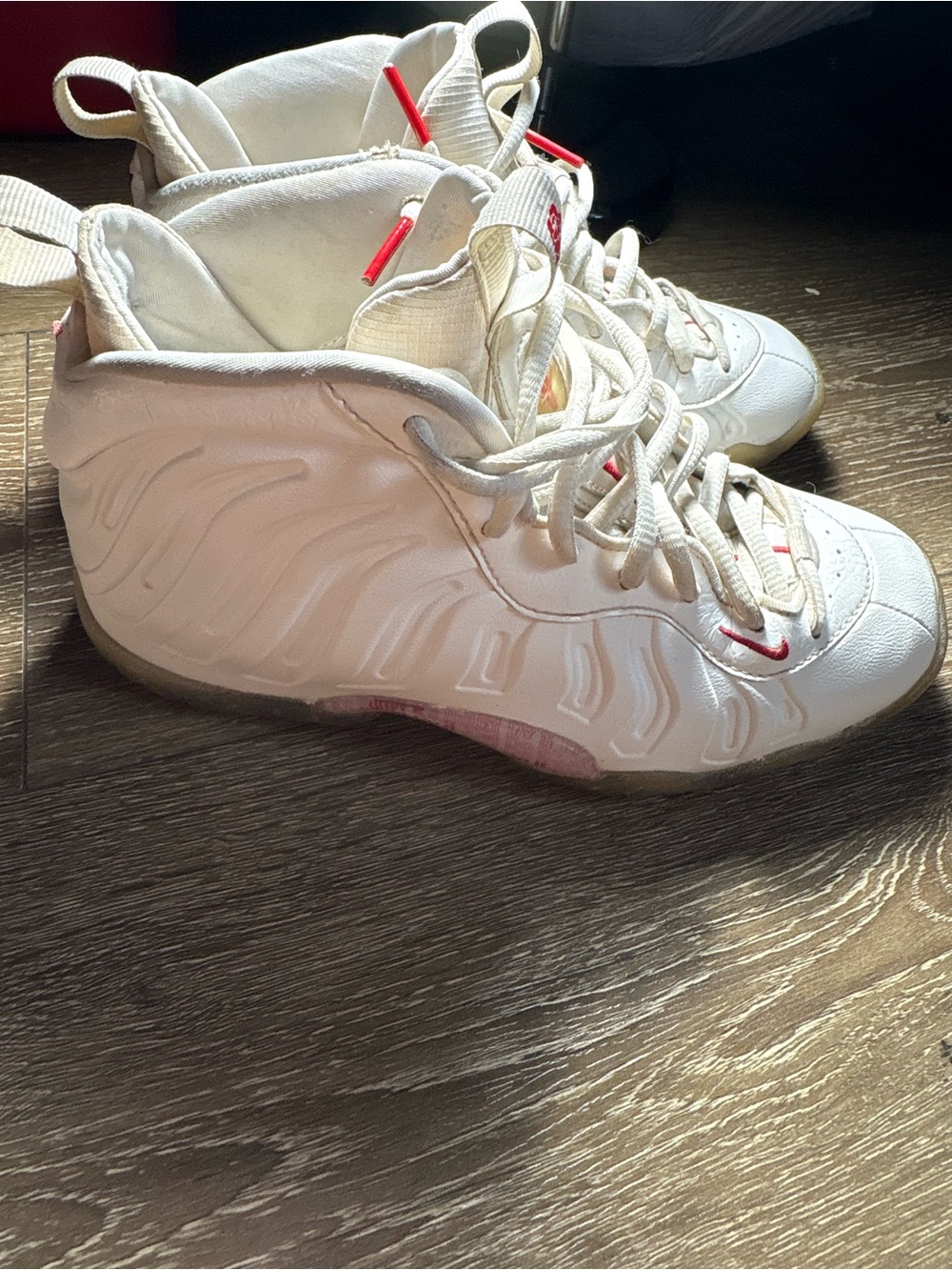Nike White High-Top Kids Sneakers with Red Accents